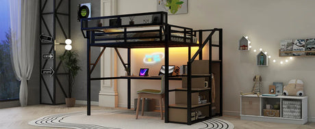 Full Metal Full Size Loft Bed With Desk Charging Station - Omega Lifestyles