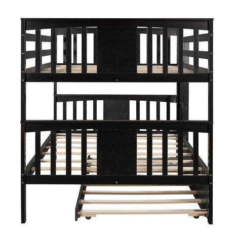 Full Over Full Bunk Bed With Twin Trundle Espresso Solid Wood - Omega Lifestyles