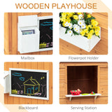 Kids Outdoor Wooden Playhouse With Door Windows Mailbox Bench - Omega Lifestyles