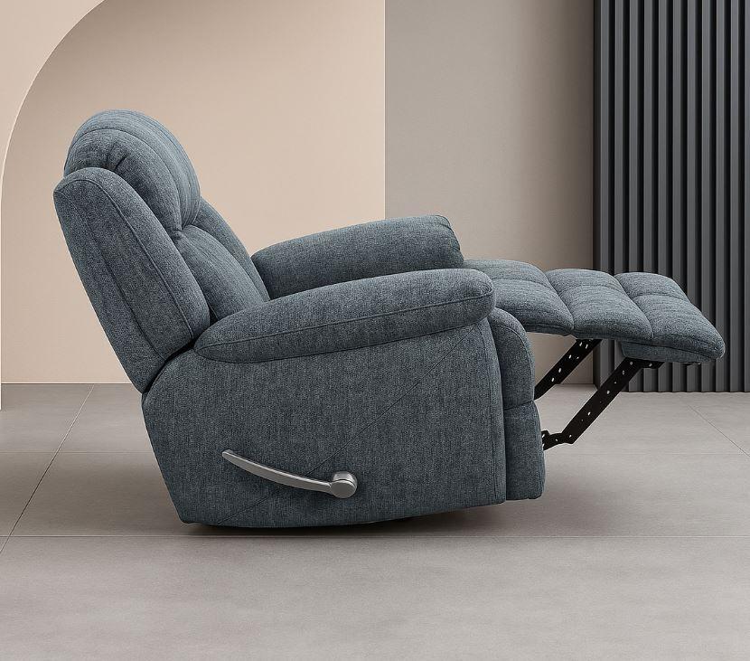 Manual Upholstered Slate Chenille Swivel Recliner - Omega Lifestyles