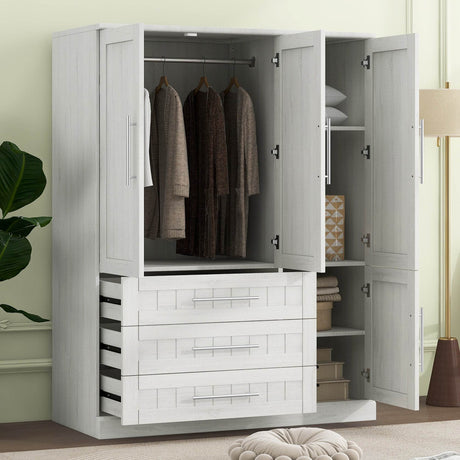 Classic White Solid Wood 4 Door Wardrobe With Drawers - Omega Lifestyles
