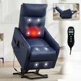 Medium-Firm Blue Faux Leather Power Lift Massage Recliner Chair - Omega Lifestyles