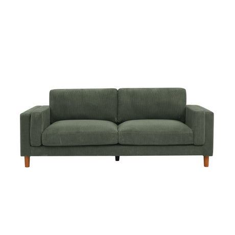 Dark Green Corduroy Upholstered Square Arm 3-Seat Sofa - Omega Lifestyles