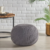 Modern Handmade Knit Cotton Round Pouf 20-Inch - Omega Lifestyles