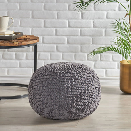 Modern Handmade Knit Cotton Round Pouf 20-Inch - Omega Lifestyles