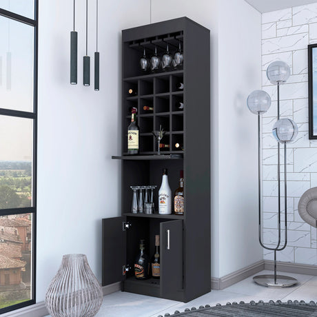 Black Particle Board Bar Cabinet With Wine Rack - Omega Lifestyles