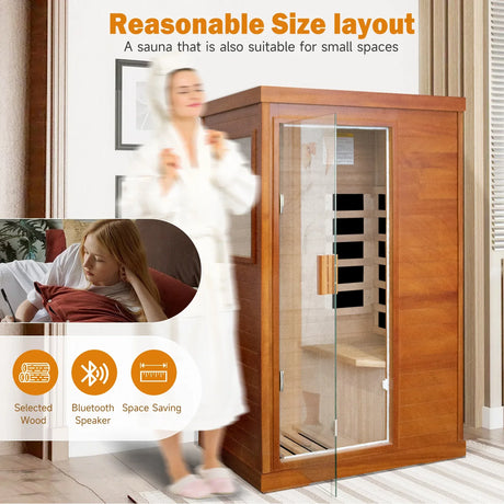 Single Room Solid Wood Infrared Sauna With Bluetooth - Omega Lifestyles