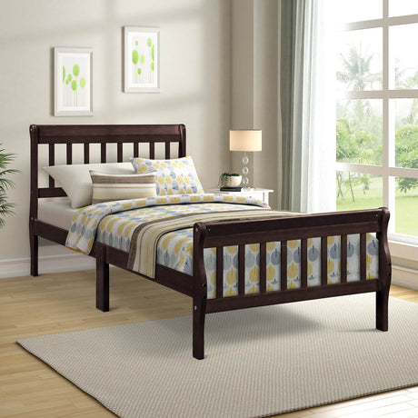 Twin Solid Wood Sleigh Platform Bed Frame With Headboard - Omega Lifestyles