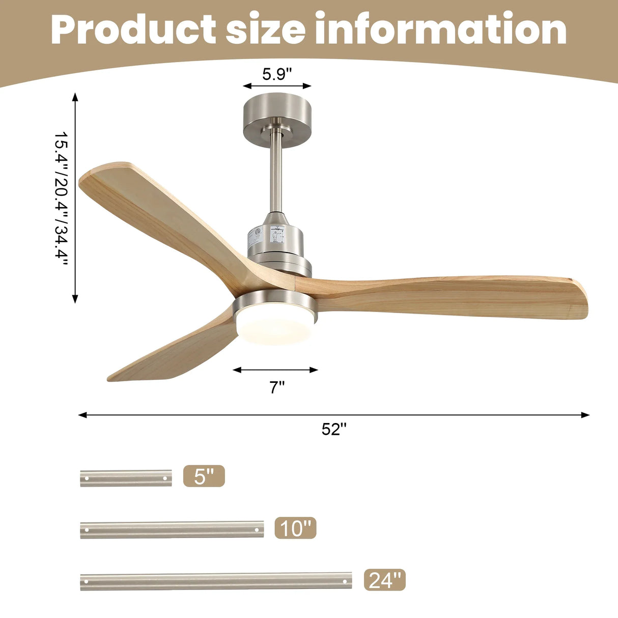 52-Inch Remote-Controlled Reversible Wood Blade Ceiling Fan - Omega Lifestyles