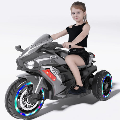 12V Grey Plastic Kids Electric Ride-On Motorcycle - Omega Lifestyles