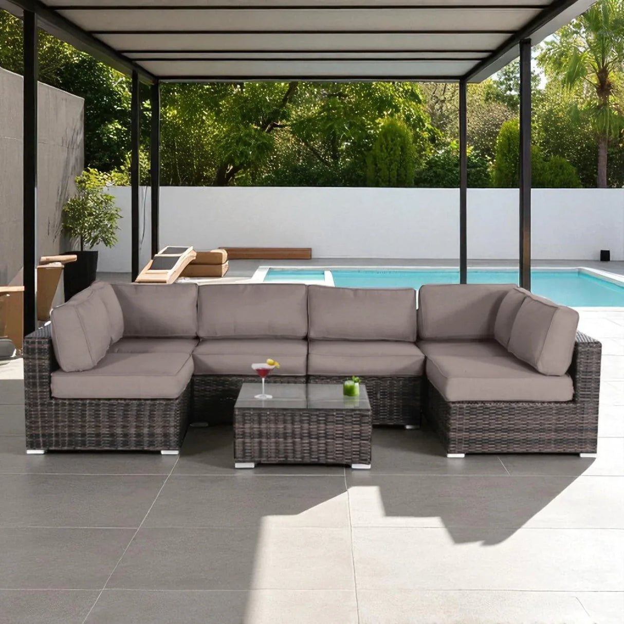 7-Piece Modern Weather-Resistant Wicker Outdoor Conversation Set - Omega Lifestyles