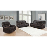 Brown Upholstered Swivel Glider Recliner With Pillow Top Arms - Omega Lifestyles
