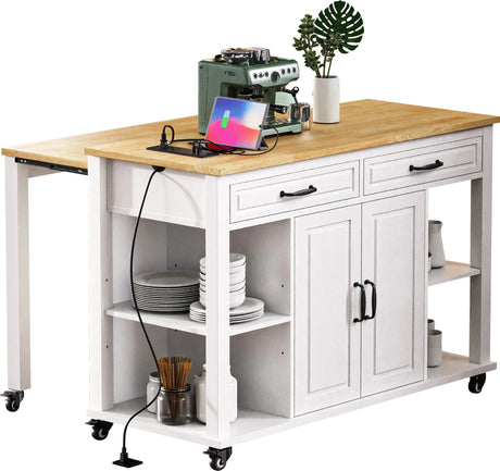 47-Inch Extendable Rubber Wood Veneer Kitchen Island - Omega Lifestyles