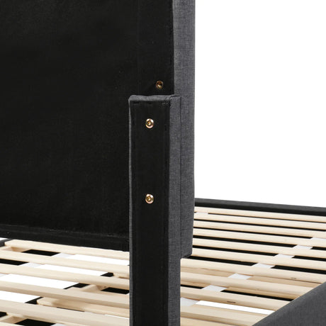 Twin Upholstered Linen Platform Bed With Trundle And Drawers - Omega Lifestyles