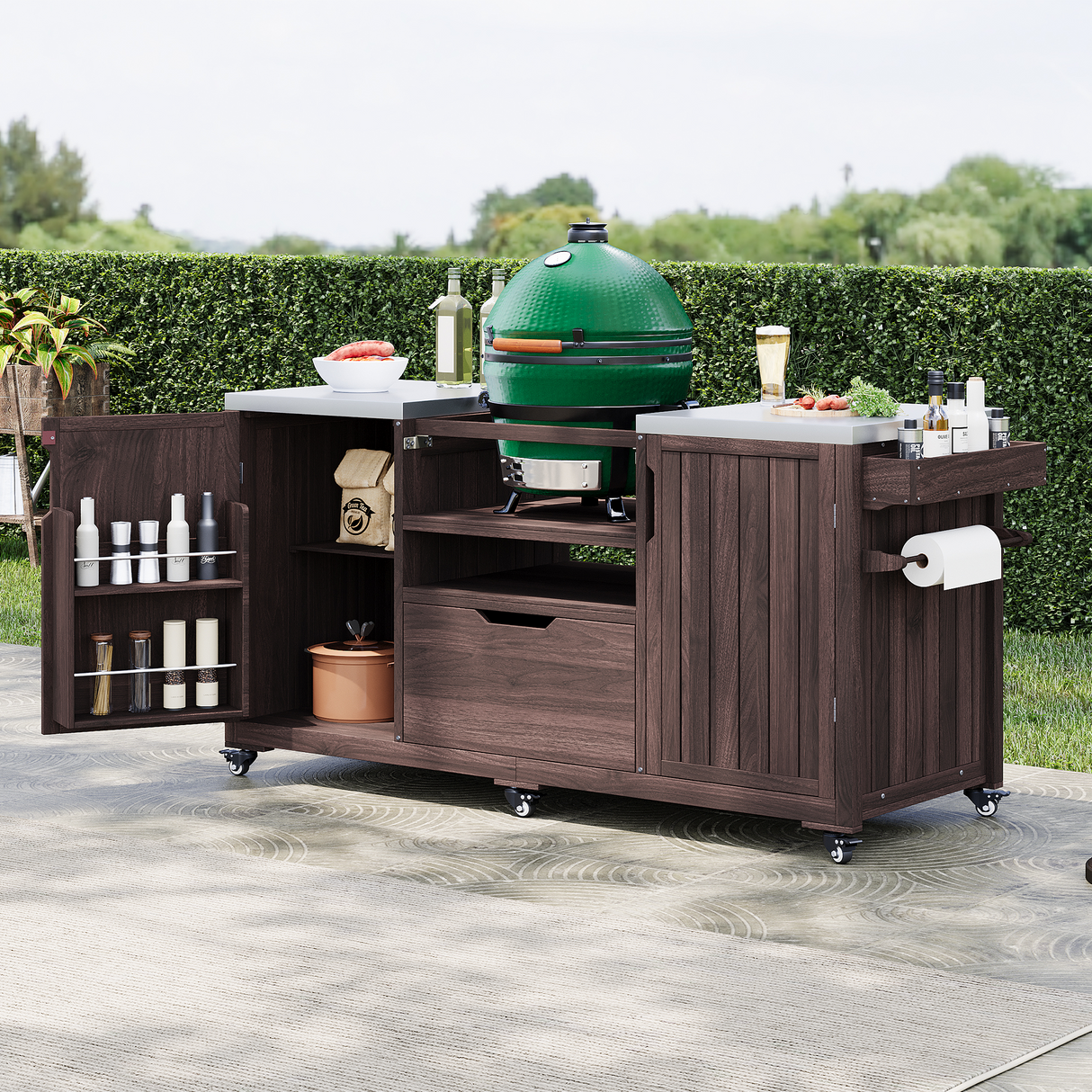 Outdoor Kitchen Island Solid Fir Wood Grill Cart