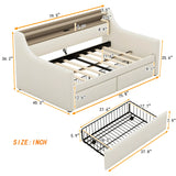 Twin PU Leather Daybed With Storage Drawers Charging Station - Omega Lifestyles