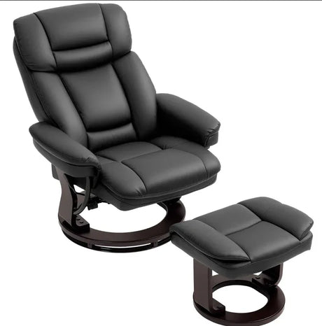 PU Leather Reclining Swivel Chair With Ottoman Footrest - Omega Lifestyles