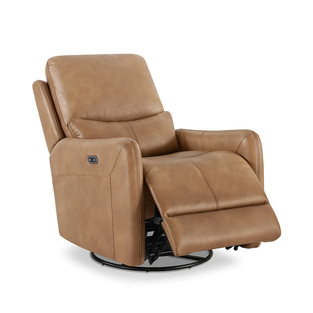 Brown Faux Leather Power Recliner Chair With Swivel And Recline - Omega Lifestyles