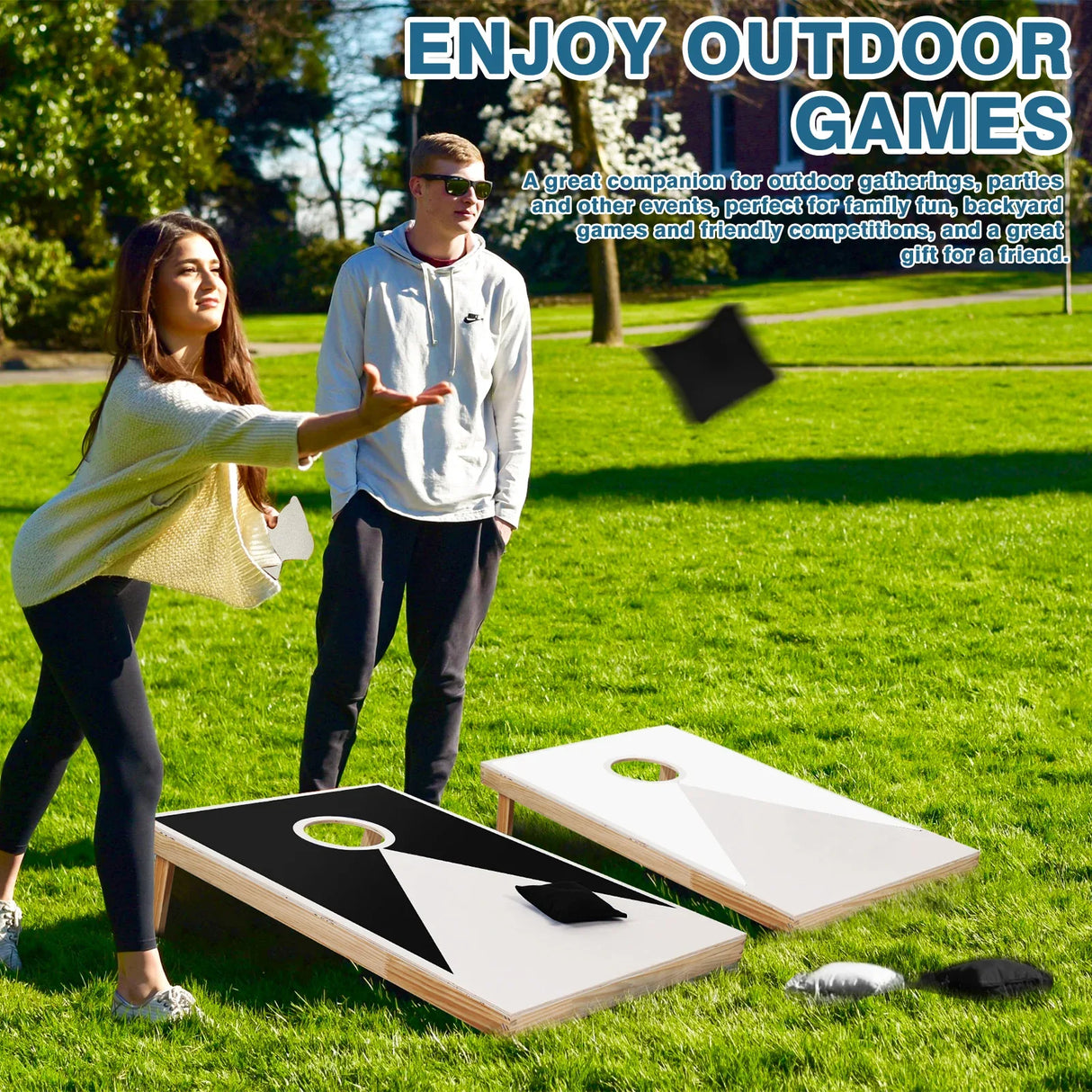 Solid Wood Tailgate Size Cornhole Set With Bean Bags - Omega Lifestyles