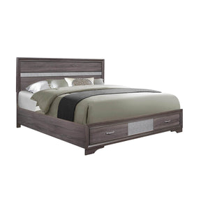 Gray Solid Wood Panel Headboard Bed Frame With Drawers - Omega Lifestyles