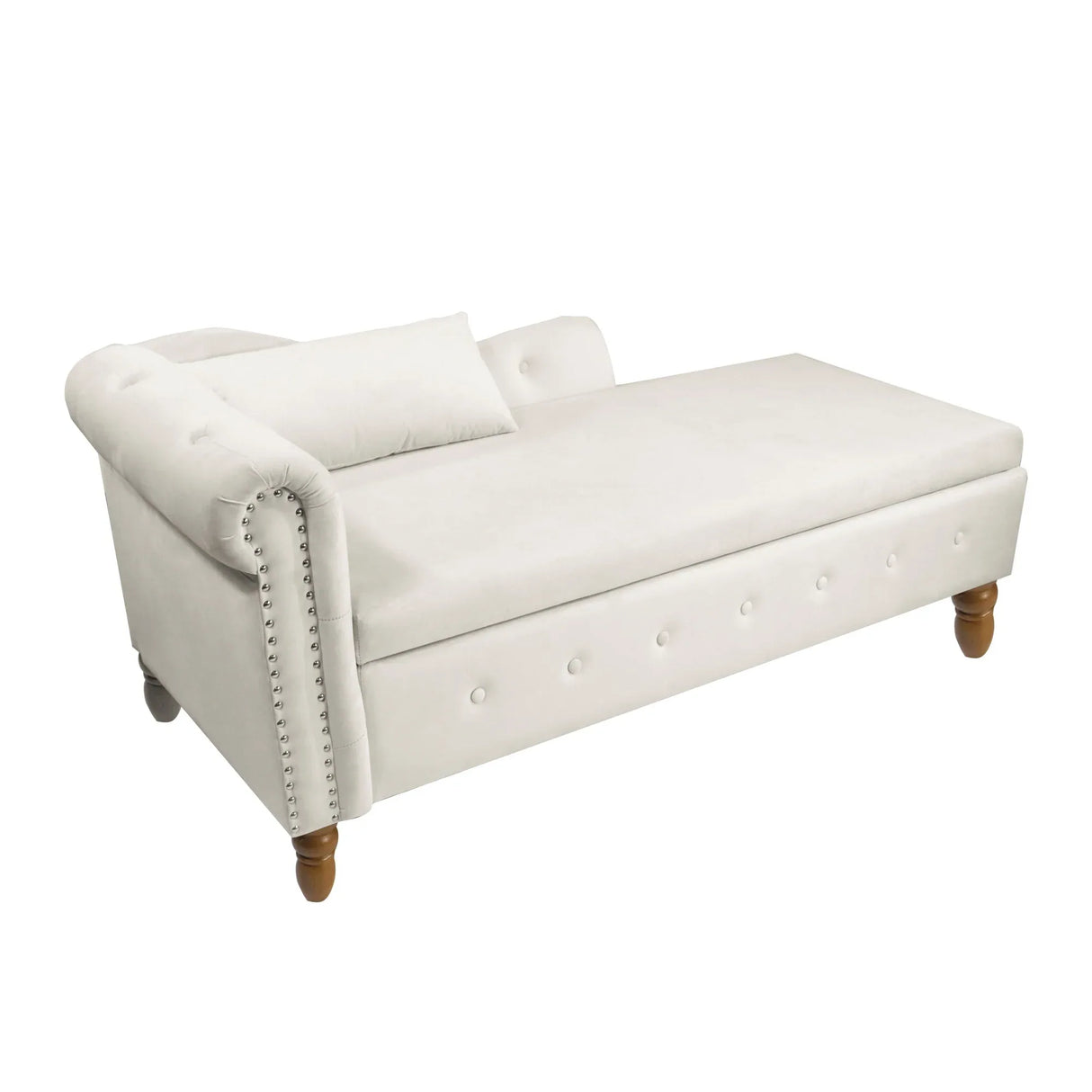 Beige Velvet Classic Storage Chaise Lounge Chair - Omega Lifestyles