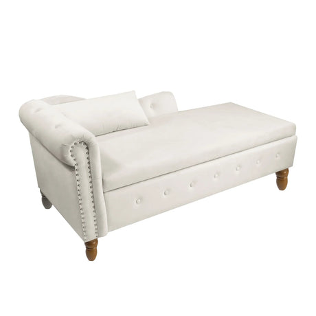 Beige Velvet Classic Storage Chaise Lounge Chair - Omega Lifestyles