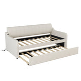 Twin Beige Upholstered Daybed With Trundle And USB Charging - Omega Lifestyles