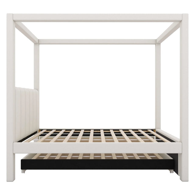Twin Upholstered Canopy Platform Bed With Trundle and Storage - Omega Lifestyles