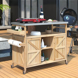 Farmhouse Solid Fir Wood Outdoor Kitchen Island Cart - Omega Lifestyles