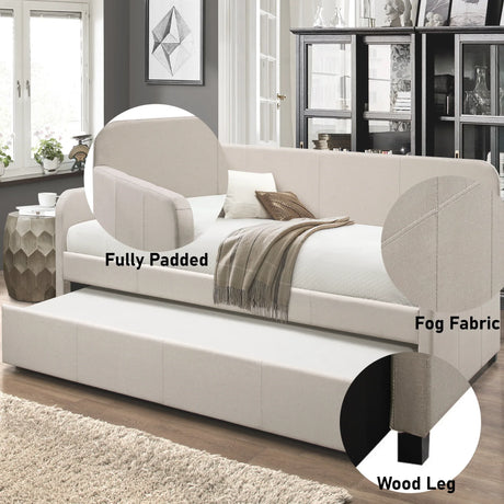 Fog Upholstered Twin Daybed With Roll-Out Trundle - Omega Lifestyles