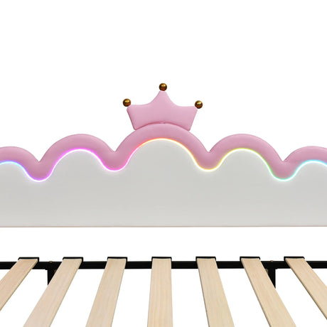 Twin Upholstered Extendable Daybed With Crown Headboard And LED Lights - Omega Lifestyles