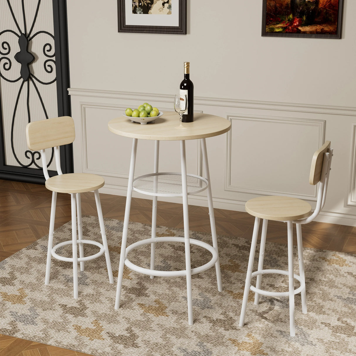 3-Piece White Oak MDF Dining Table Set With Stools - Omega Lifestyles