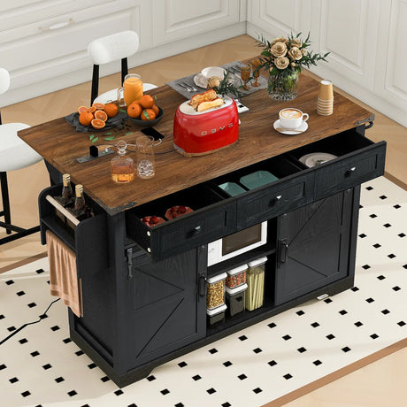 Farmhouse Kitchen Island Rolling Cart With Power Outlet - Omega Lifestyles