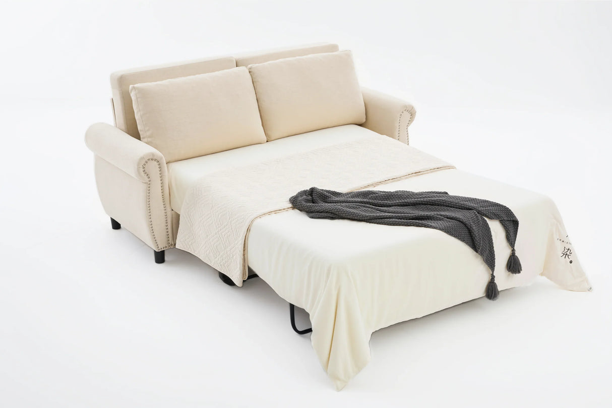 Modern Linen 2-in-1 Sleeper Sofa Bed With Memory Foam Mattress - Omega Lifestyles
