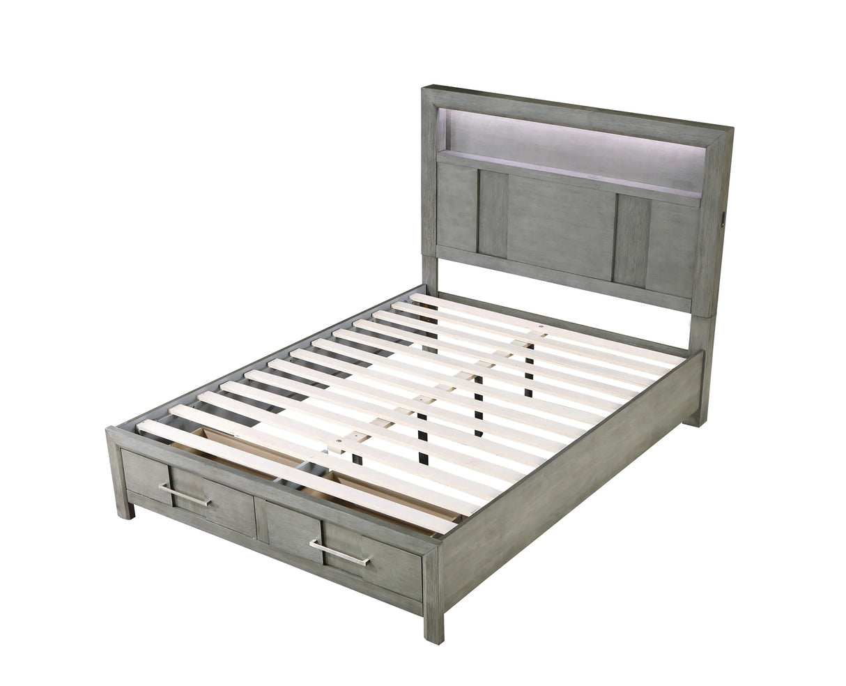 Kenzo Contemporary Wood King Bed Frame With LED Headboard - Omega Lifestyles