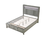 Modern Wood King Bed With LED Headboard Bookshelf - Omega Lifestyles