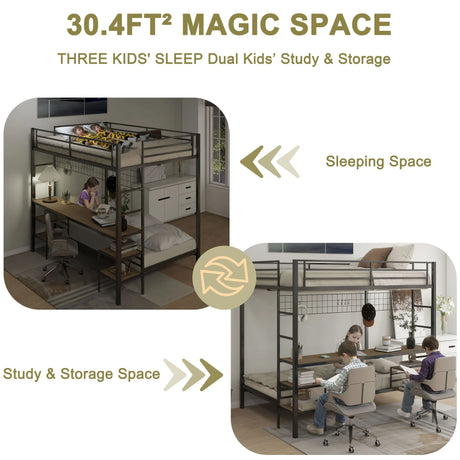 Full Over Twin Metal Bunk Bed With Desk Charging Station - Omega Lifestyles