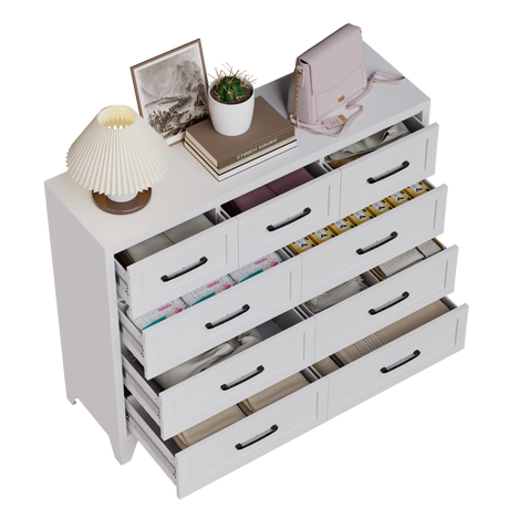 9-Drawer White Metal Tall Dresser With Smooth Drawers - Omega Lifestyles