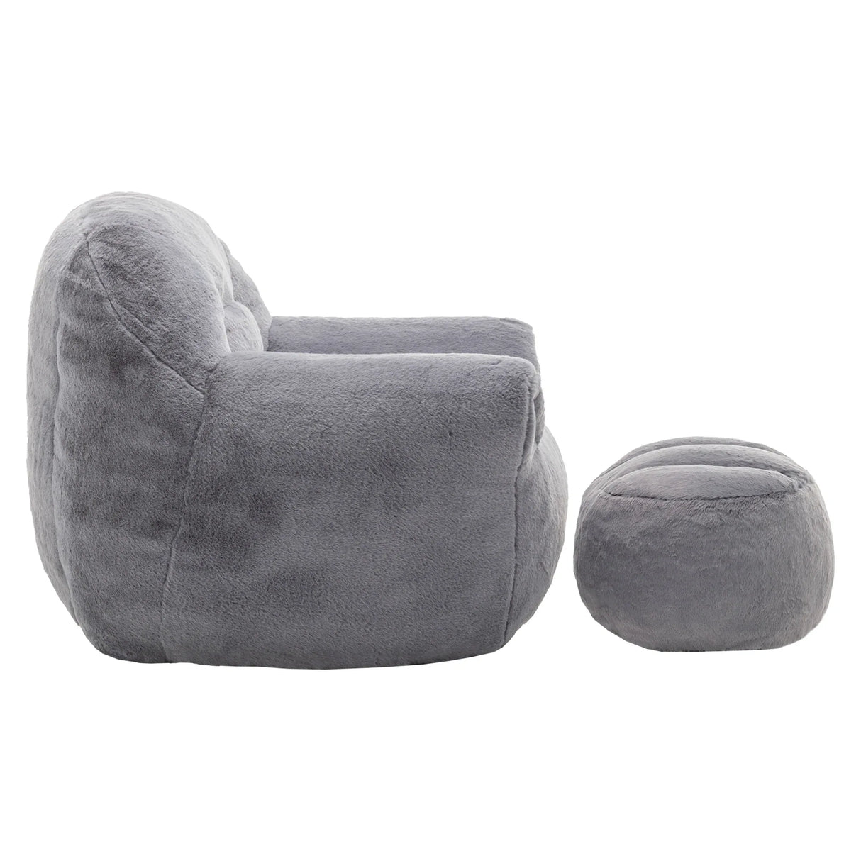 Faux Fur High-Density Foam Bean Bag Chair With Footstool - Omega Lifestyles