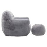 Faux Fur High-Density Foam Bean Bag Chair With Footstool - Omega Lifestyles