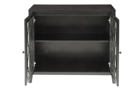 Black Synthetic Wood Console Cabinet With Glass Doors - Omega Lifestyles
