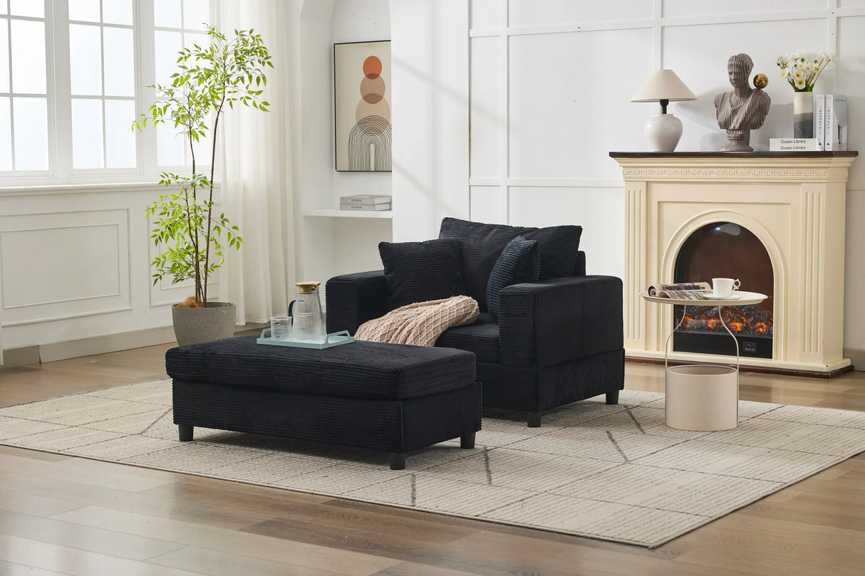 Corduroy Chaise Lounge Chair With Removable Ottoman - Omega Lifestyles