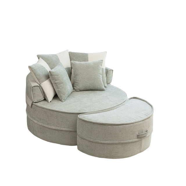 Modern Chenille Upholstered Barrel Accent Chair With Ottoman - Omega Lifestyles