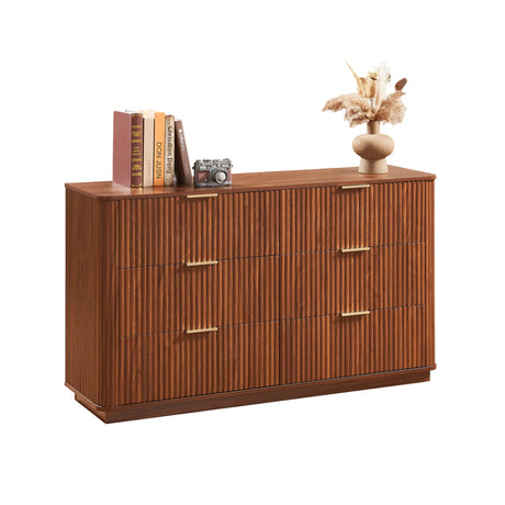 Modern Walnut 6-Drawer Dresser With Wave Design - Omega Lifestyles