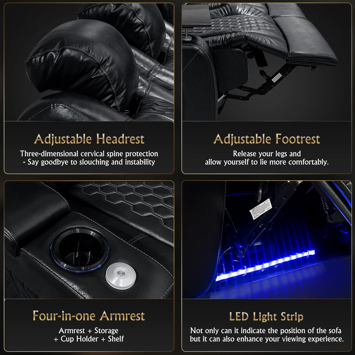 Ultra-Plush Genuine Leather Power Recliner With RGB Lighting - Omega Lifestyles