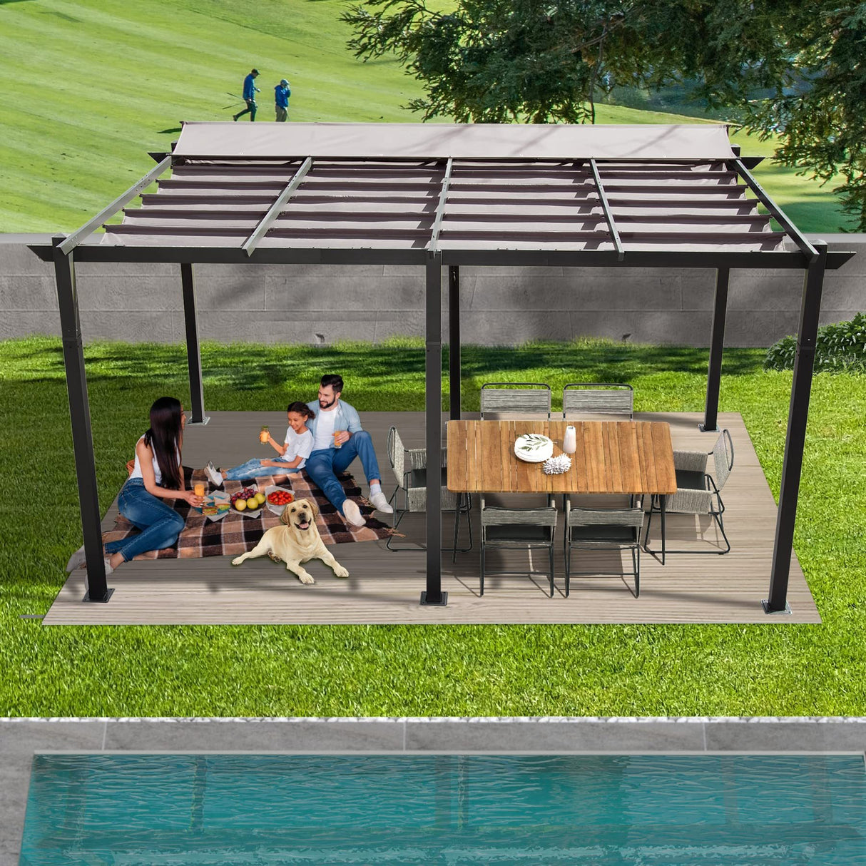Outdoor Living Retractable Aluminum Pergola With Canopy