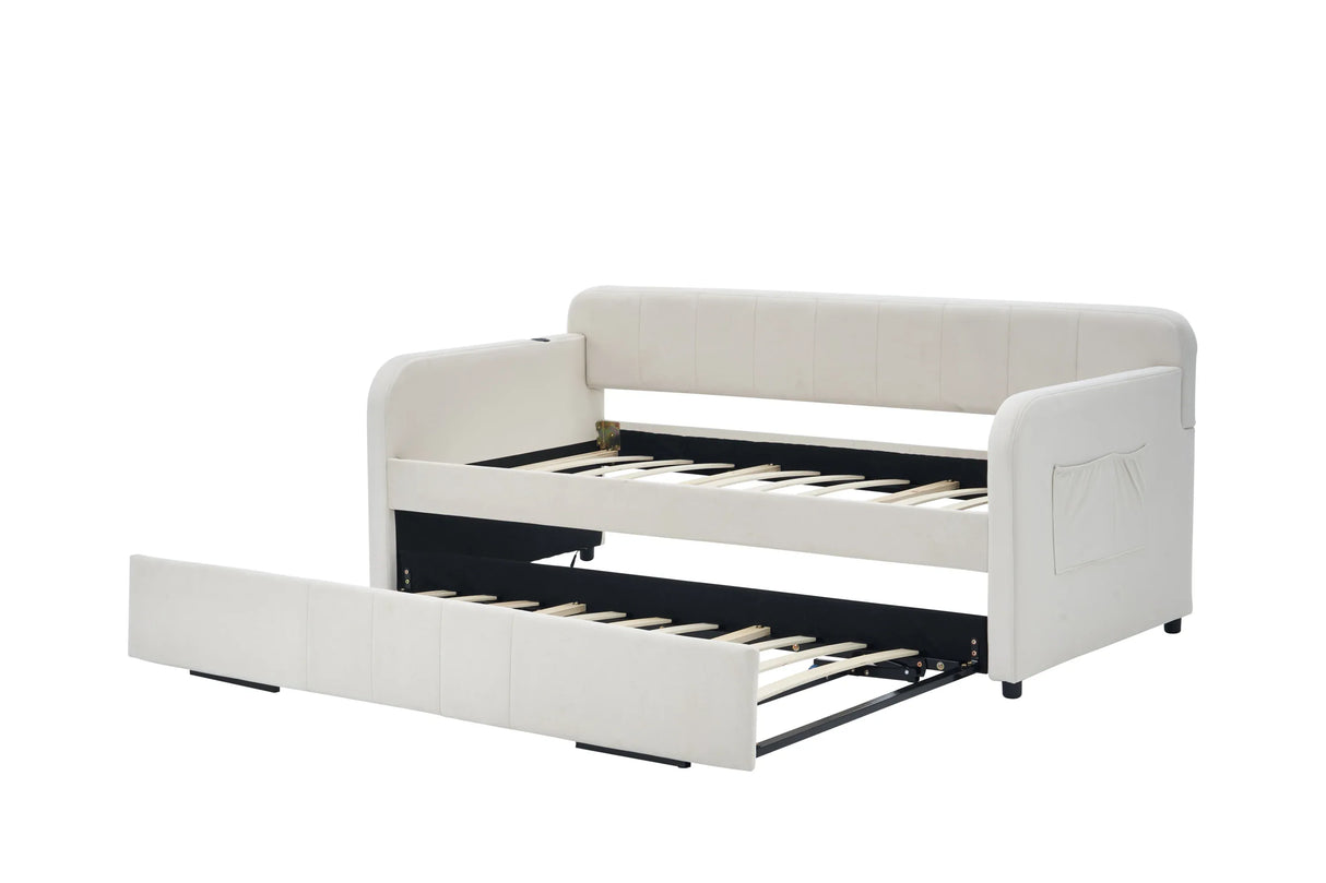Twin Upholstered Velvet Daybed Frame With Trundle - Omega Lifestyles