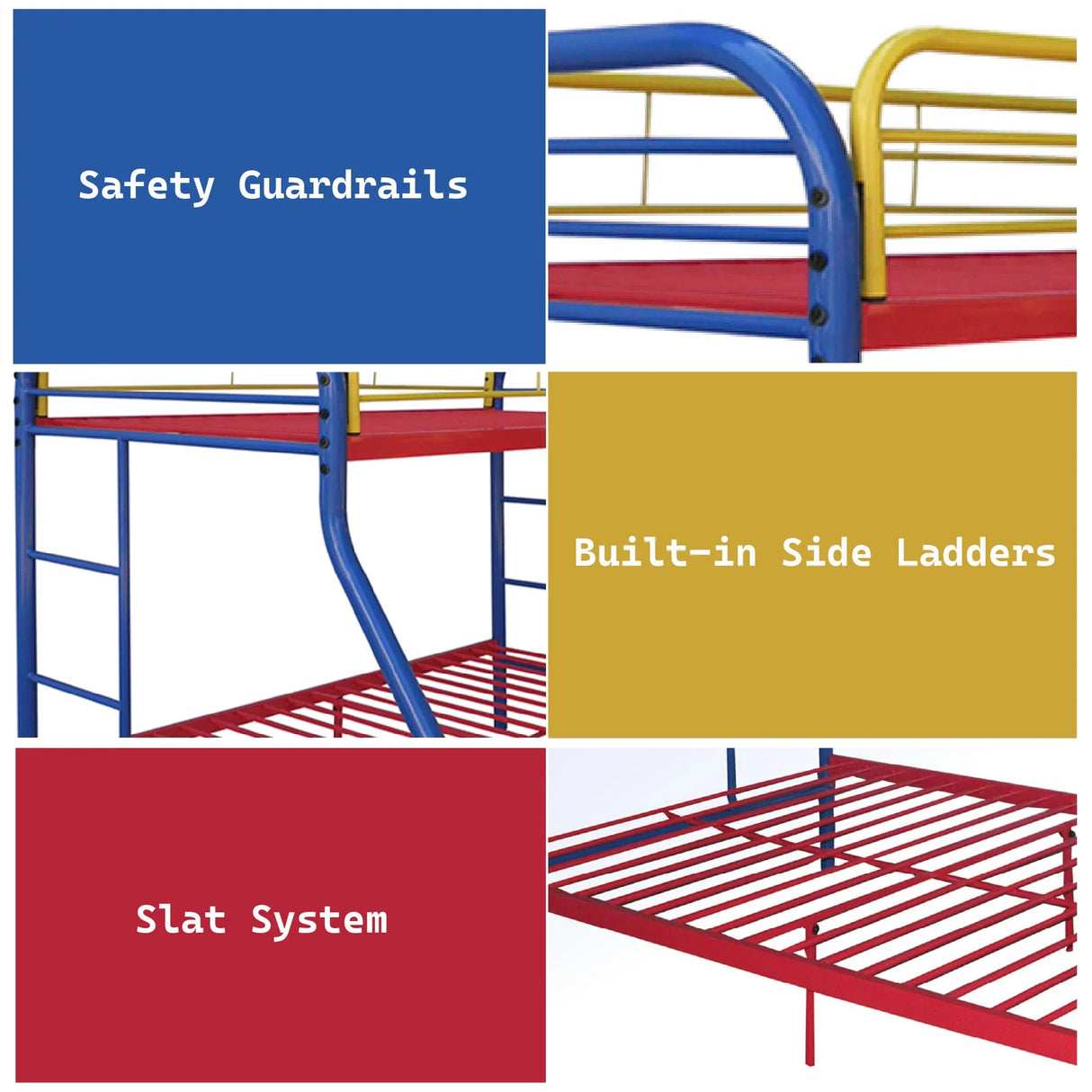 Twin Full Multi-Color Metal Tube Bunk Bed With Guardrails - Omega Lifestyles