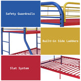 Twin Full Multi-Color Metal Tube Bunk Bed With Guardrails - Omega Lifestyles