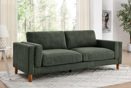 Dark Green Corduroy Upholstered Square Arm 3-Seat Sofa - Omega Lifestyles